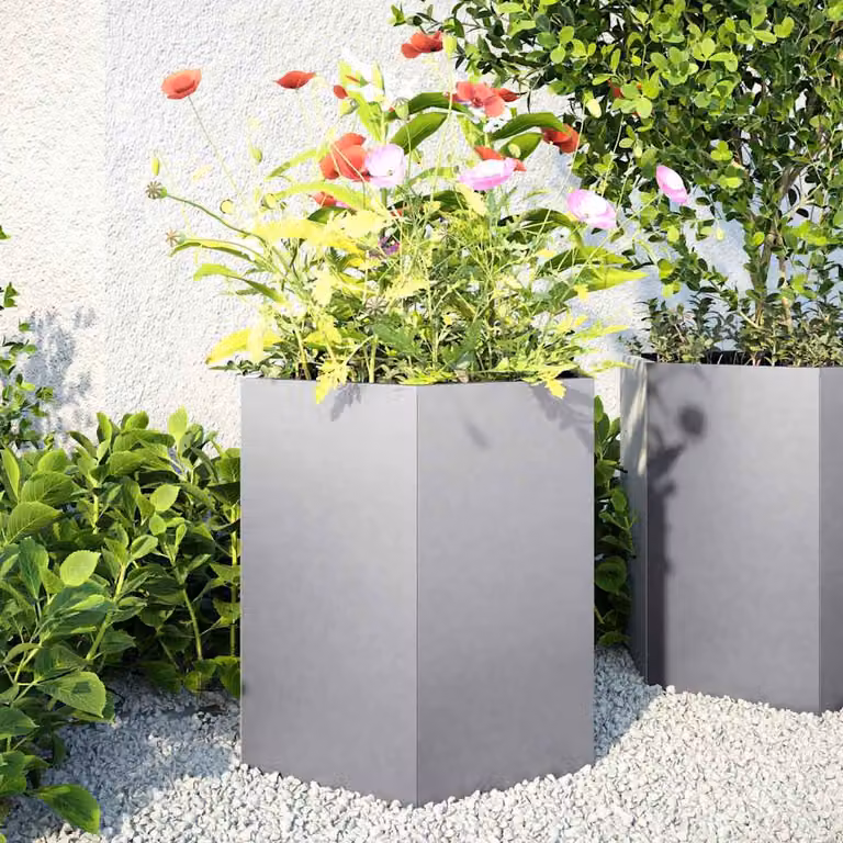 Set di 2 fioriere esagonali da giardino vidaXL in acciaio zincato grigio L: 46 cm, P: 40 cm, H: 45 cm