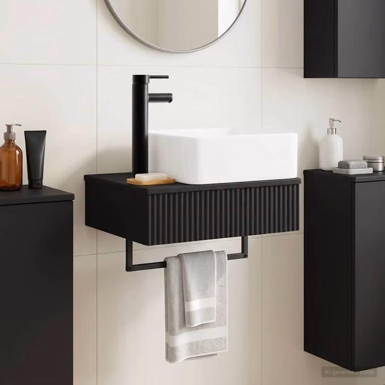 Lavabo da parete vidaXL nero in legno ingegnerizzato L: 50 cm, P: 41 cm, H: 39 cm