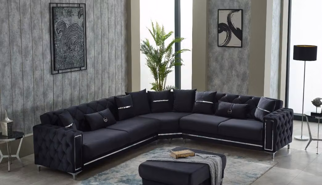 Ecksofa L-Form Sofa Polstersofa Stoffsofa Schwarz Couch Moderne Eck