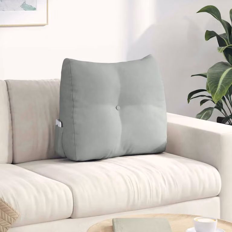 vidaXL Cuscino per Schiena Contornato in Velluto Grigio L/P/H: 60 x 24 x 50 cm
