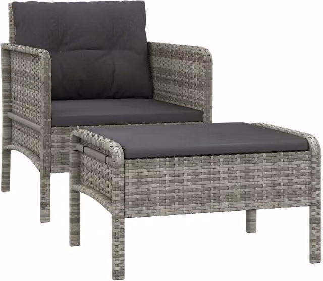 Set di mobili da giardino mobili da esterno set da 2 pezzi con cuscini in vimini di resina grigia 02_0015894