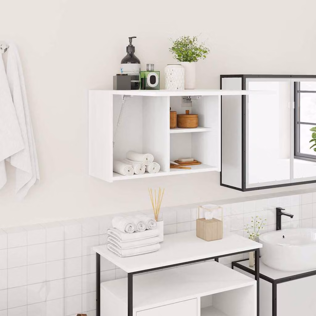 Mobile da bagno a parete vidaXL Bianco in Legno e MDF con ante a battente e ripiani interni L 60 x P 25 x H 40 cm