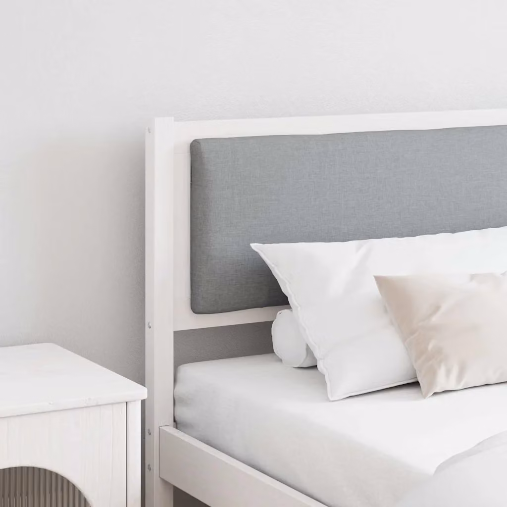 Testiera per letto vidaXL in legno di pino massello e tessuto bianco e grigio