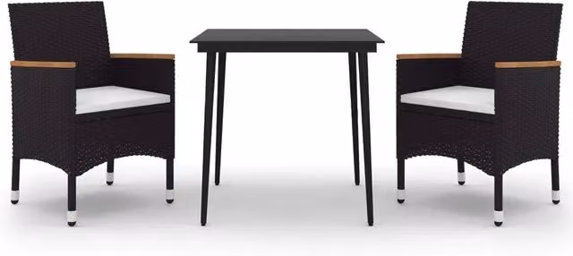 Set da Pranzo da Giardino Moderno in Polyrattan con Tavolo in Vetro e Cuscini, 3 Pezzi, Bianco e Nero – 1