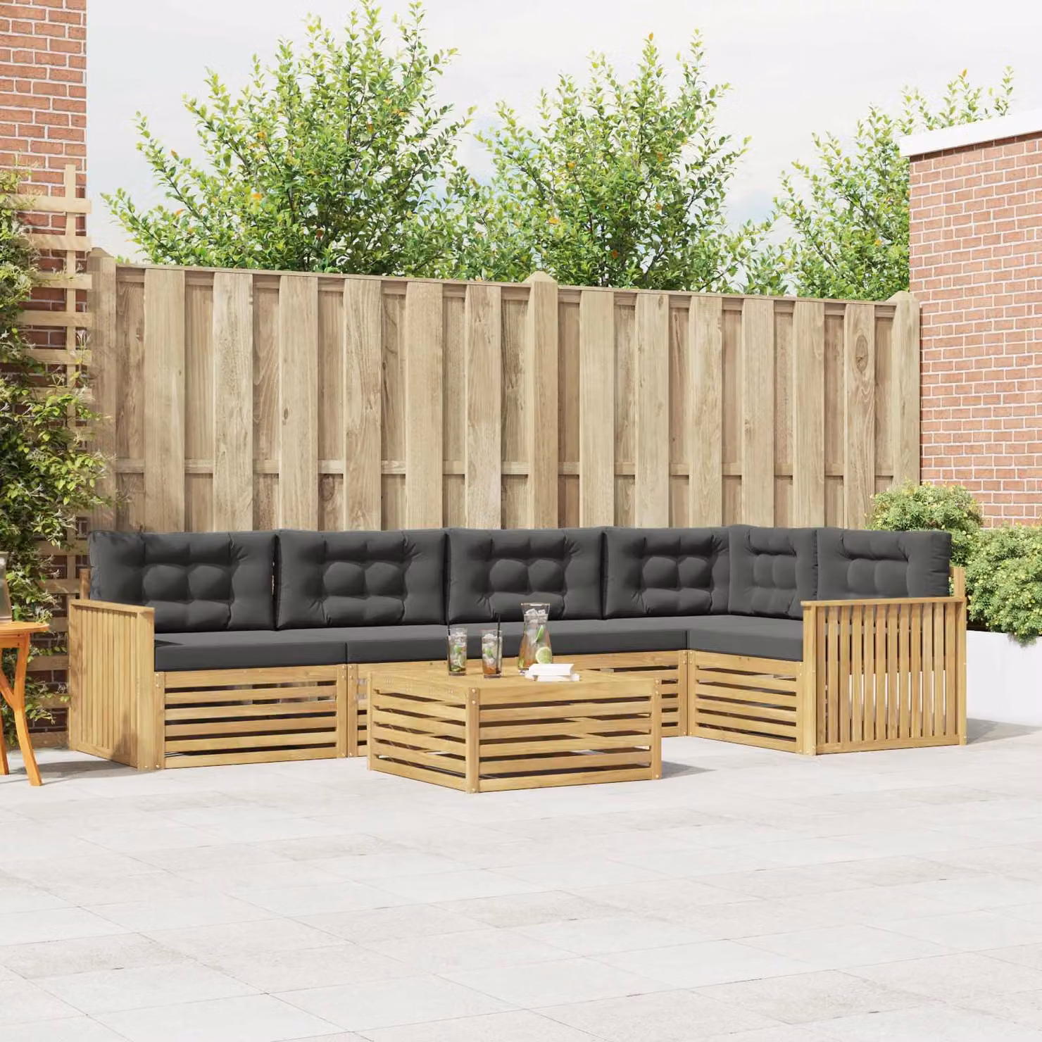 vidaXL Set di divani da esterno a L composto da 6 pezzi con tavolino, Bianco e Antracite, in legno di acacia e poliestere resistente ai raggi UV