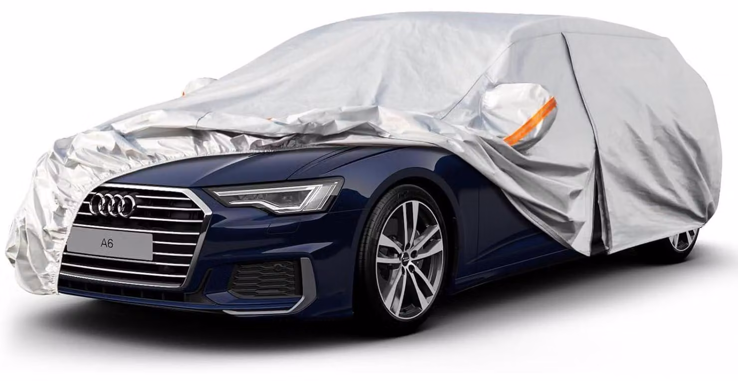 Copertura per auto, 6 strati, impermeabile e traspirante, per auto station wagon, lunghezza 485-505 cm, colore argento, materiale: alluminio