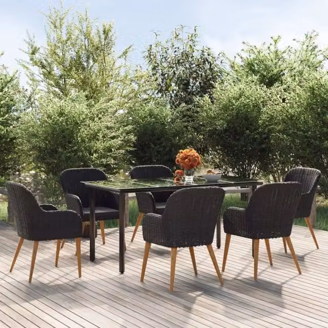 Set da Pranzo da Giardino 7 pz con Cuscini Nero 3156719