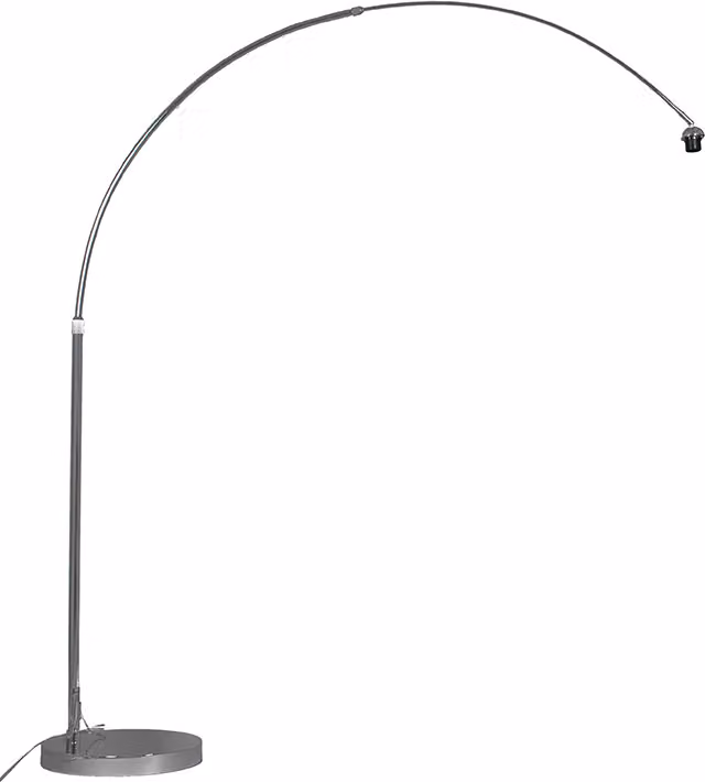 Lampada ad arco moderna, cromata, regolabile in altezza, senza paralume