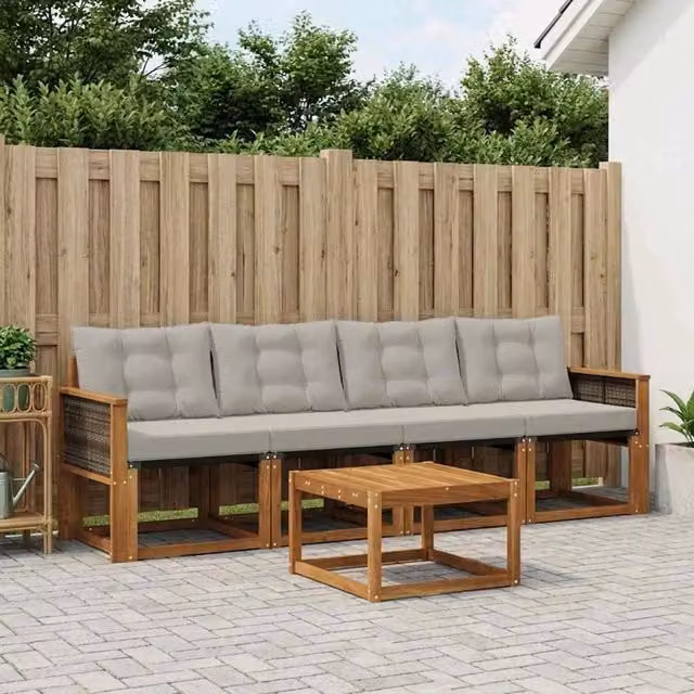 Set di divani da esterno 5 pz Naturale e Grigio Chiaro 3381755