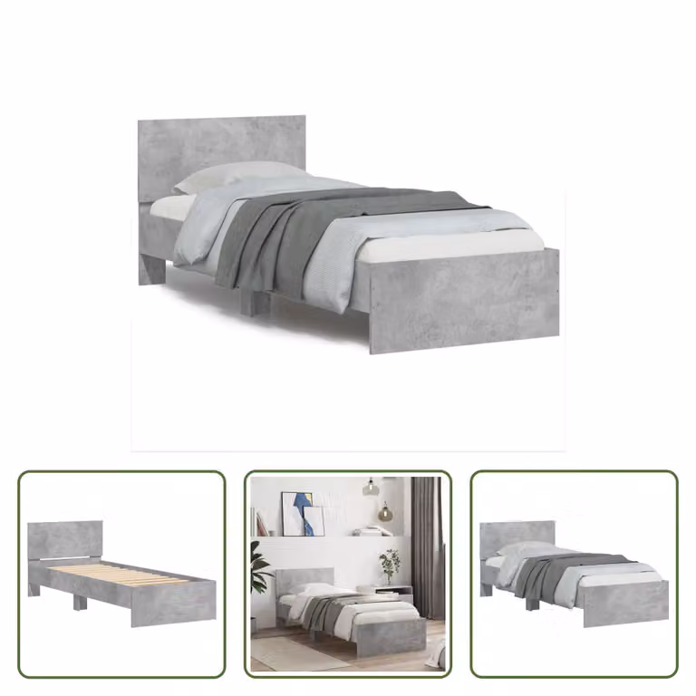 The Living Store Giroletto con testiera grigio cemento 90x200 cm Materiale a base di legno