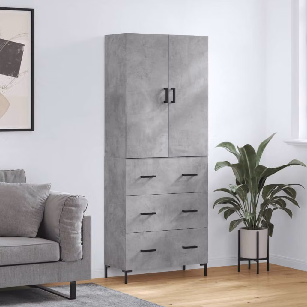 Credenza moderna vidaXL in legno e metallo, Grigio Cemento, L: 69,5 cm, P: 34 cm, H: 180 cm