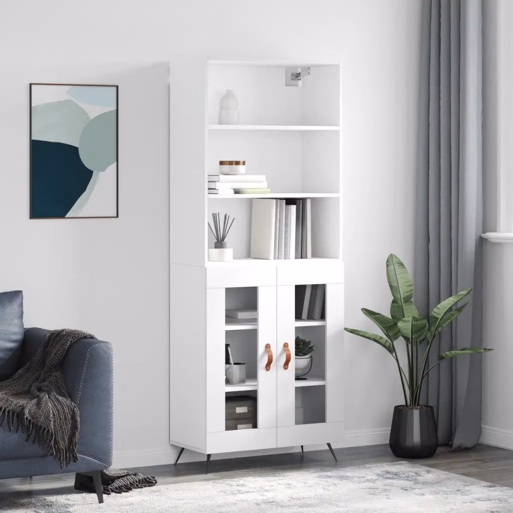 Credenza moderna vidaXL bianca con ante in vetro e ripiani interni L/P/H: 69,5 x 34,0 x 180,0 cm
