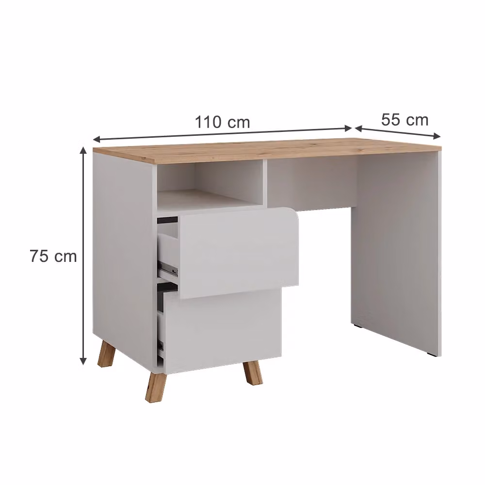 Tavolo da toeletta Karen Vicco Bianco e Rovere con cassetti L: 110 cm, P: 55 cm, H: 75 cm – 2