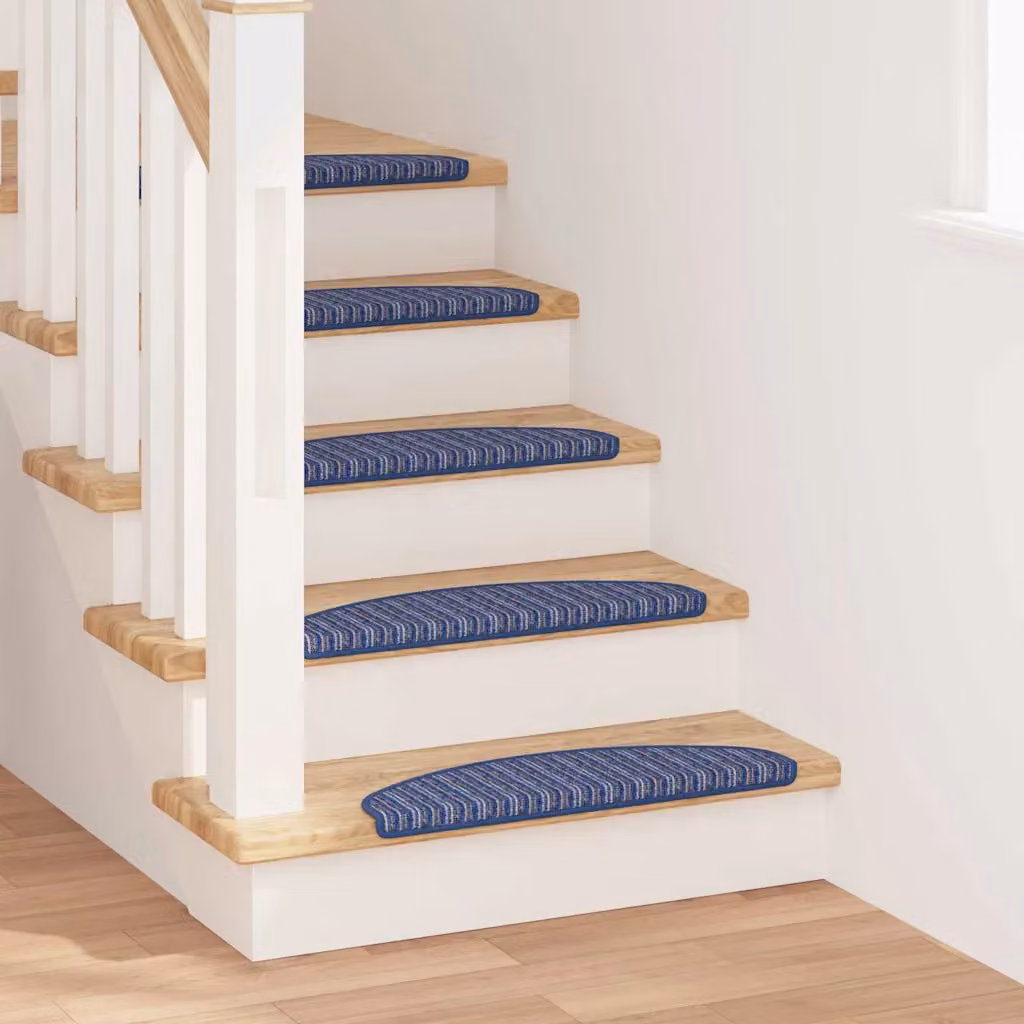 vidaXL Set di 15 tappetini autoadesivi per scale antiscivolo in polipropilene, design a righe blu, L: 65 cm, P: 21 cm, H: 4 cm