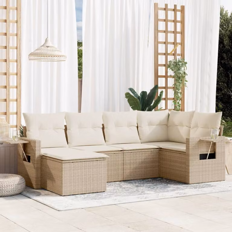 vidaXL Set Divano da Giardino a L 6 pz con Cuscini Beige e Struttura in Metallo e Polyrattan