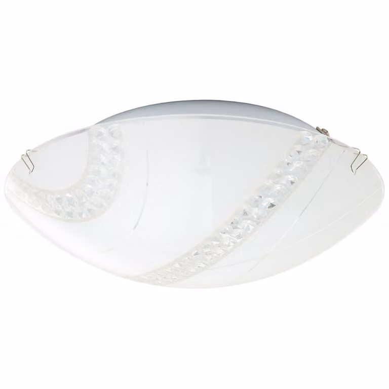 Plafoniera LED, cristalli trasparenti, vetro satinato, P 30 cm