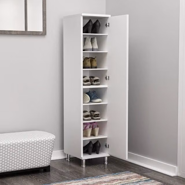 Armadio Multiuso Noepoli con 1 Anta e 8 Ripiani, Bianco, L/P/H: 29 x 34 x 130 cm