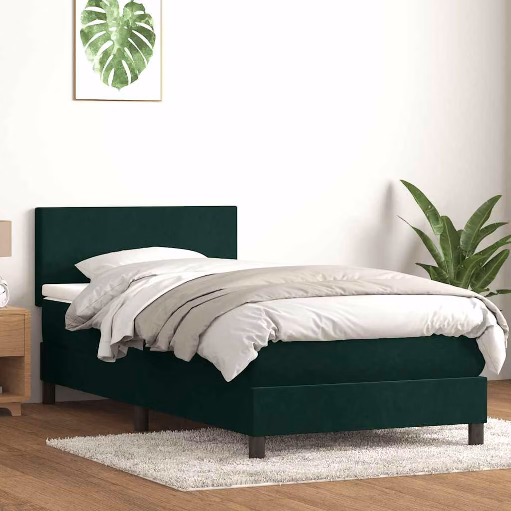 Letto a molle con materasso ibrido e illuminazione LED vidaXL in velluto verde scuro L: 80 cm, P: 223 cm