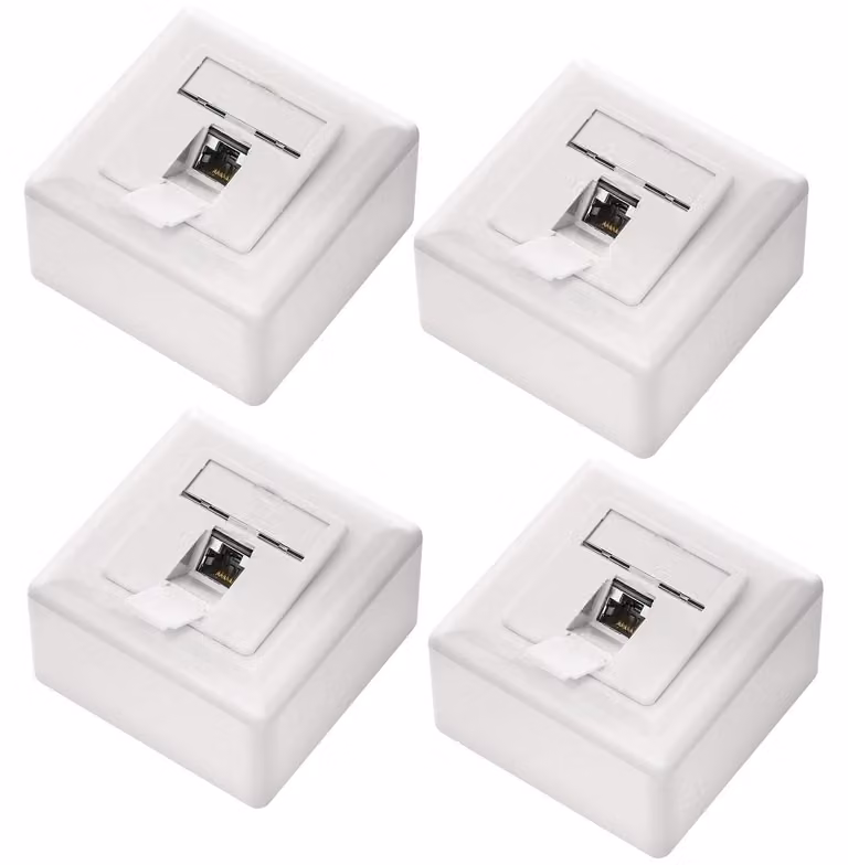 deleyCON, connettore di rete universale CAT6, 1 porta RJ45, schermato, confezione da 4 pezzi - Bianco