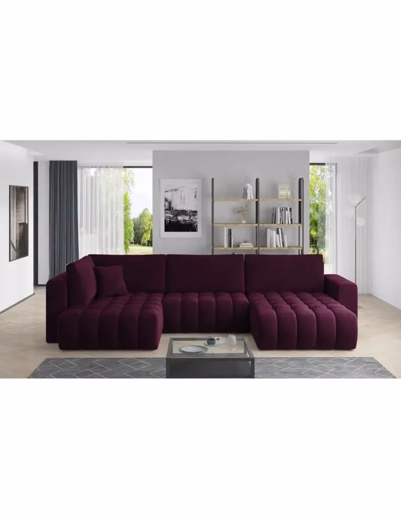 Divano ad angolo BONITA MEUBLORAMA convertibile 6 posti viola con effetto velluto, lato destro, L: 350 cm, P: 175 cm – 2