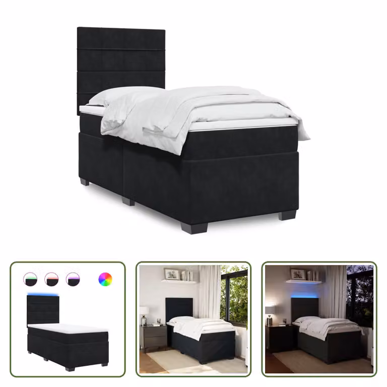 The Living Store Letto a molle con materasso nero 80x200 cm in velluto