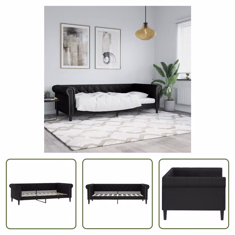 The Living Store Letto da giorno nero 90x190 cm in ecopelle
