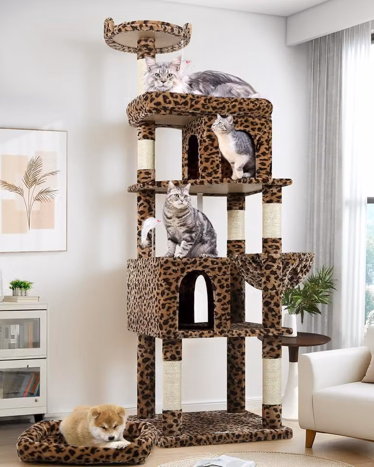 Kratzbaum, alto 183 cm, con area relax, rifugio per gatti, posatoi, adatto a razze feline di grandi dimensioni
