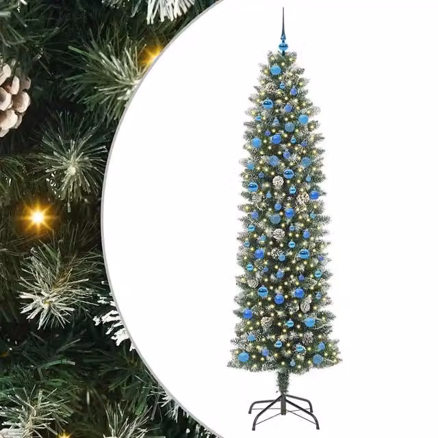 Albero di Natale | Decorazioni natalizie Artificiale Sottile Verde e Bianco 240 cm