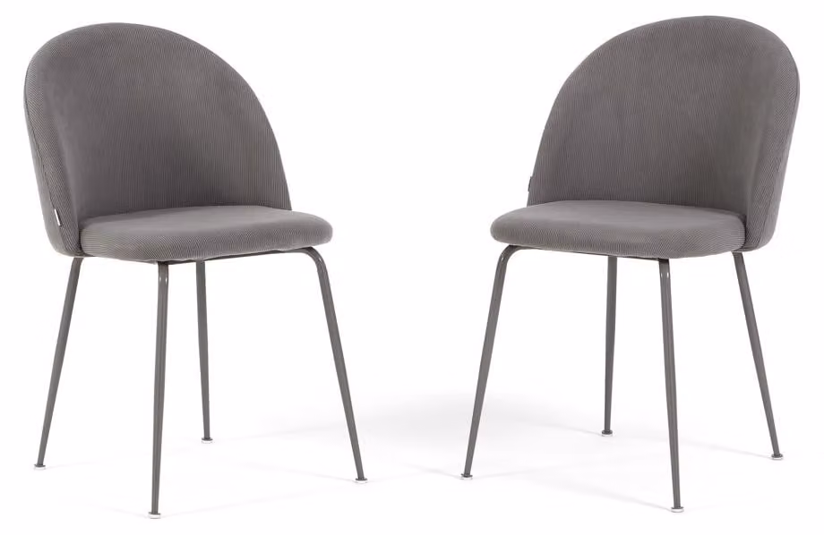 Set di 2 sedie da pranzo imbottite in velluto a coste, gambe in metallo, design elegante per cucina, sala da pranzo, bar e ristoranti – SARA - Grigio/Taupe