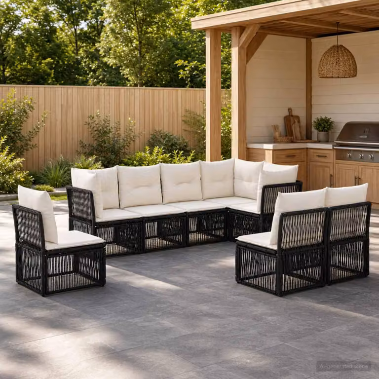 Maison Exclusive - Set da giardino composto da 8 pezzi, divano in rattan sintetico nero