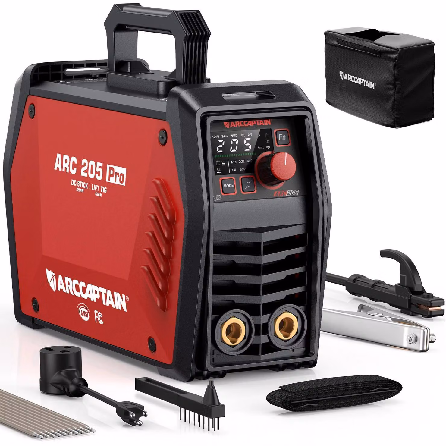 Saldatrice inverter ARC/Lift TIG - ARC205 Pro - 205A per saldatura ad elettrodo - Funzioni Hot Start e Arc Force - Dispositivo intelligente - Spina di tipo EU