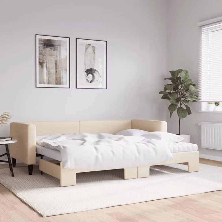 vidaXL Divano Letto Estraibile con Materassi in Tessuto Beige