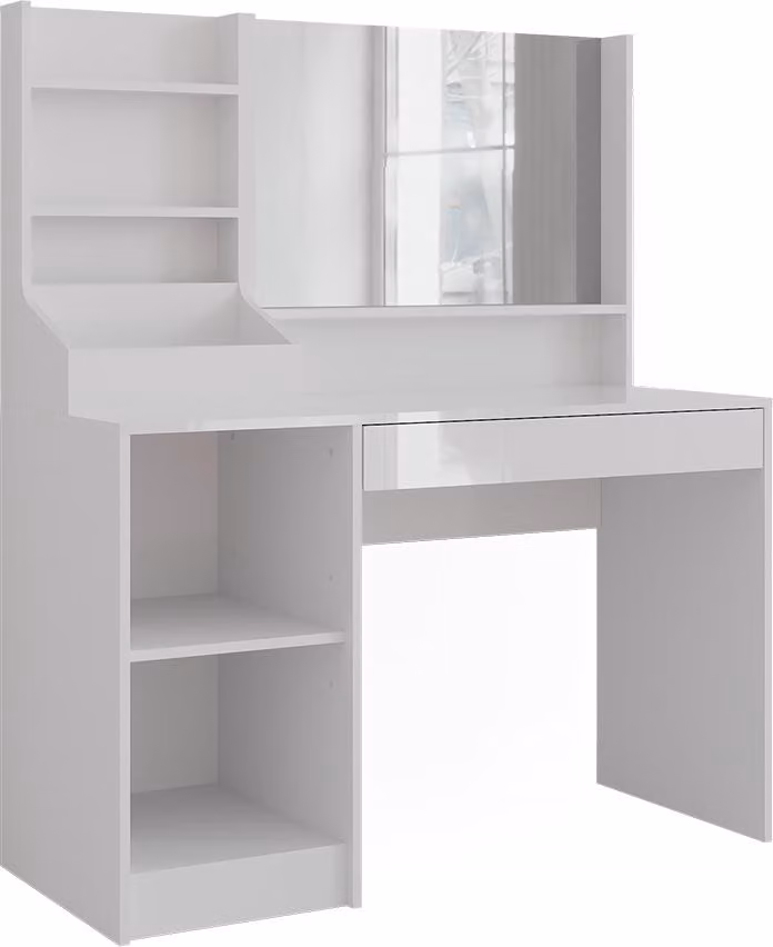 Tavolo da toeletta Vicco Sherry Bianco/Bianco lucido 119.8 cm con specchio, Model 57586