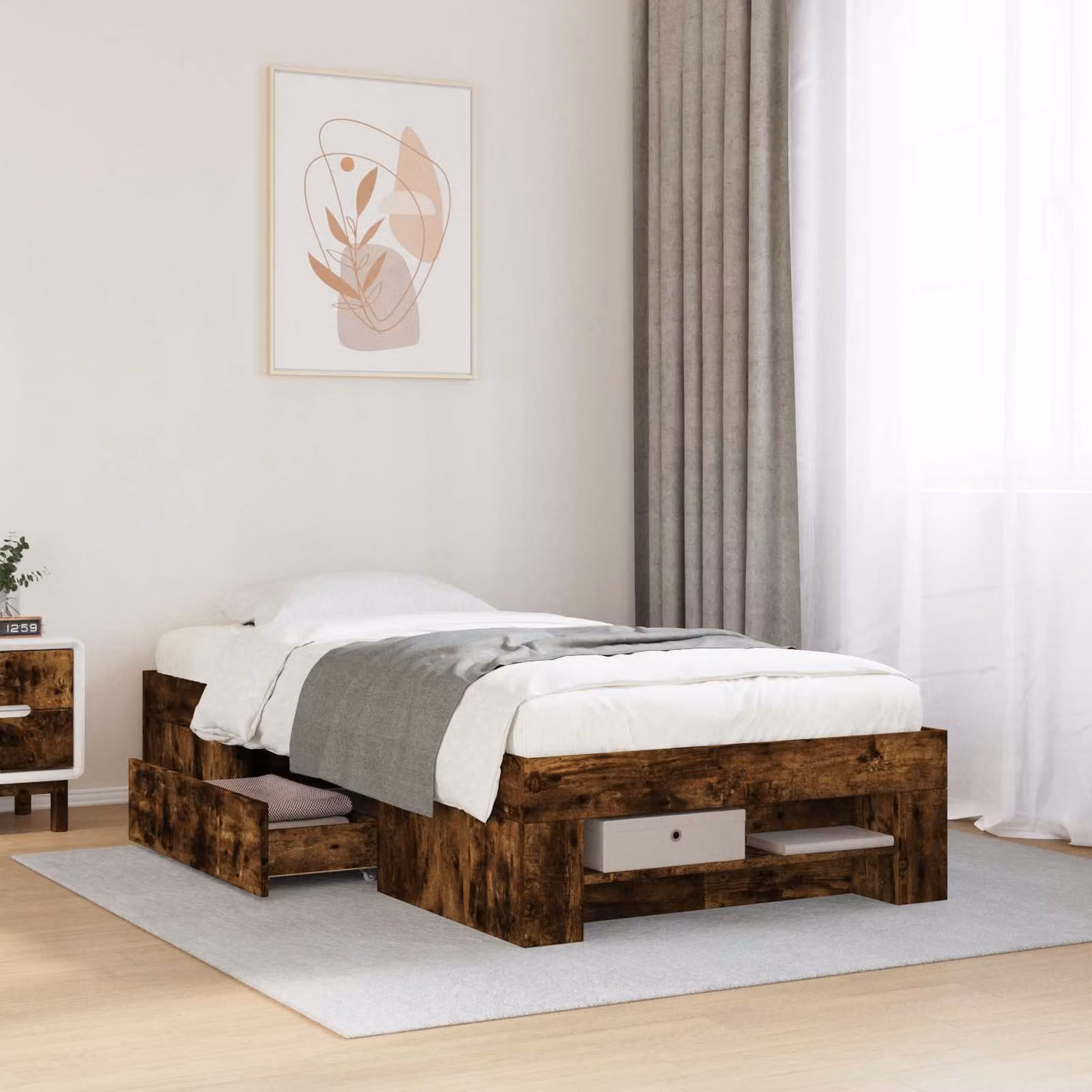 vidaXL Telaio del letto moderno con cassetti in Rovere Fumo, L 80 cm x P 200 cm x H 83 cm