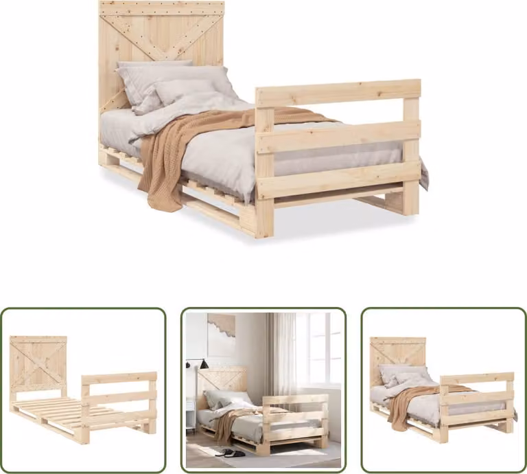 The Living Store Letto in legno massiccio con testiera 90x200 cm in pino