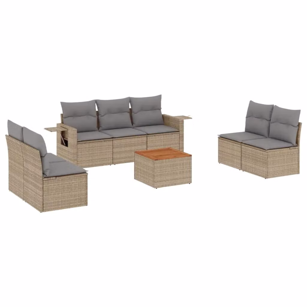 vidaXL Set Divano da Giardino 8 pz in Polyrattan con Cuscini Beige e Grigio – 2