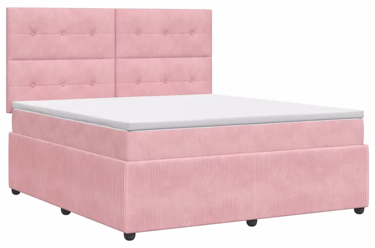 Letto a molle con materasso con testata rosa 140 x 190 cm in velluto