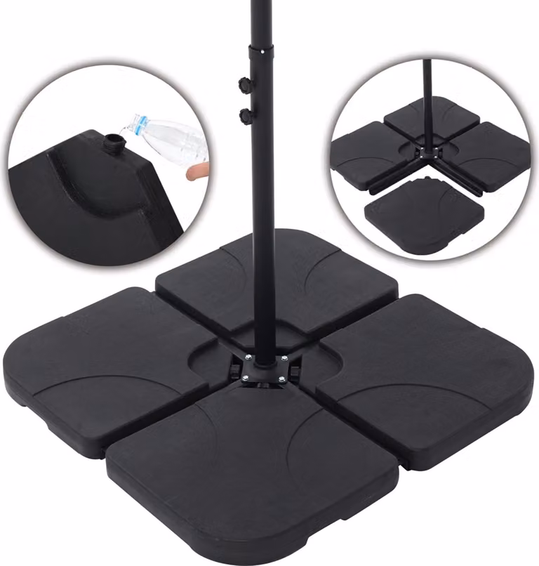 Set di 4 portaombrelli, riempibile con 60 litri d'acqua o 80 kg di sabbia Base incrociata