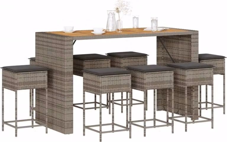 Maison Exclusive - Set da bar da giardino 9 pezzi con cuscini grigio in polyrattan