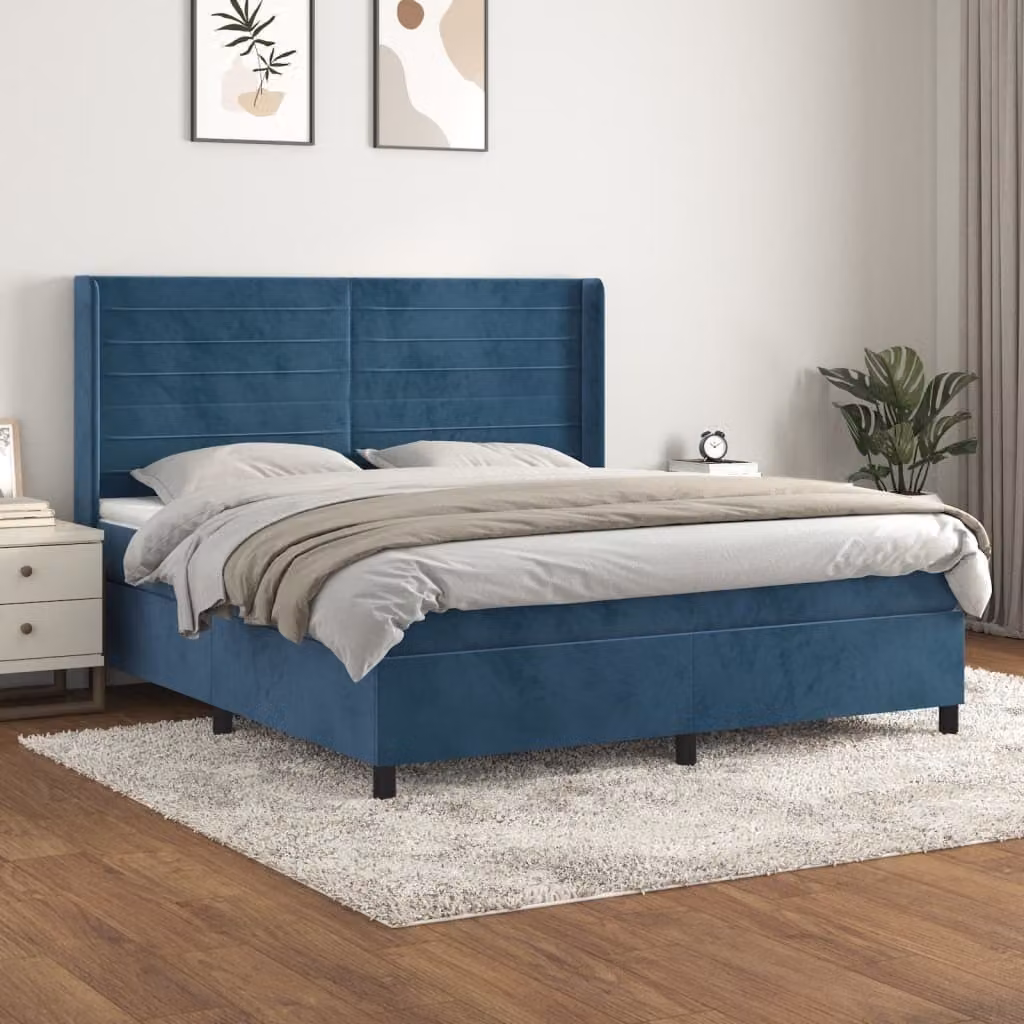 Maison Exclusive - Letto boxspring con materasso blu scuro 160x200 cm velluto