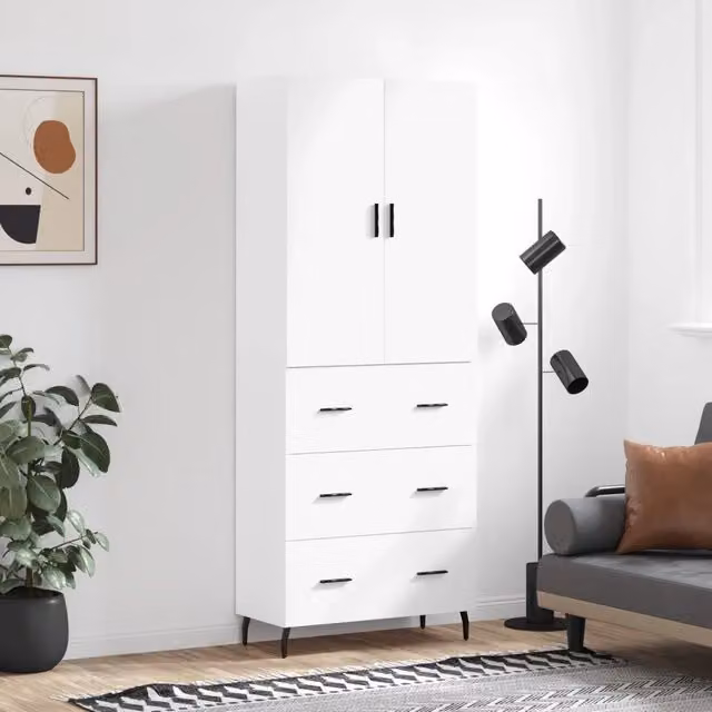 Credenza-Buffet-Armadio da cucina Bianca 69,5x34x180 cm in Legno Multistrato 216388