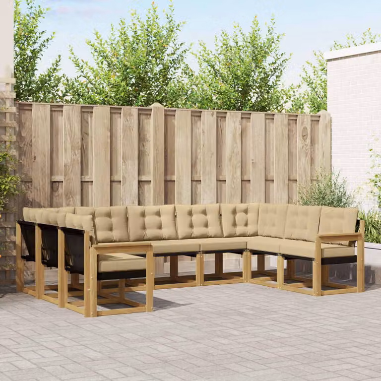 Set di divani da esterno vidaXL 9 pz in legno di acacia con cuscini bianchi e beige