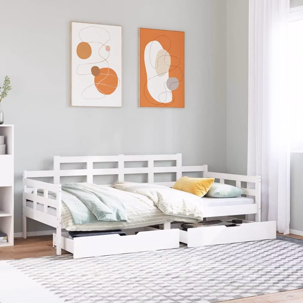 vidaXL Dormeuse con Cassetti in Legno Massello di Pino Bianco L 200 x P 90 x H 76 cm