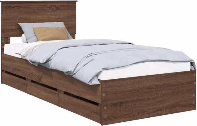 Letto singolo | Letto per adulti | Struttura del letto con cassetto Rovere Marrone 90 x 190 cm