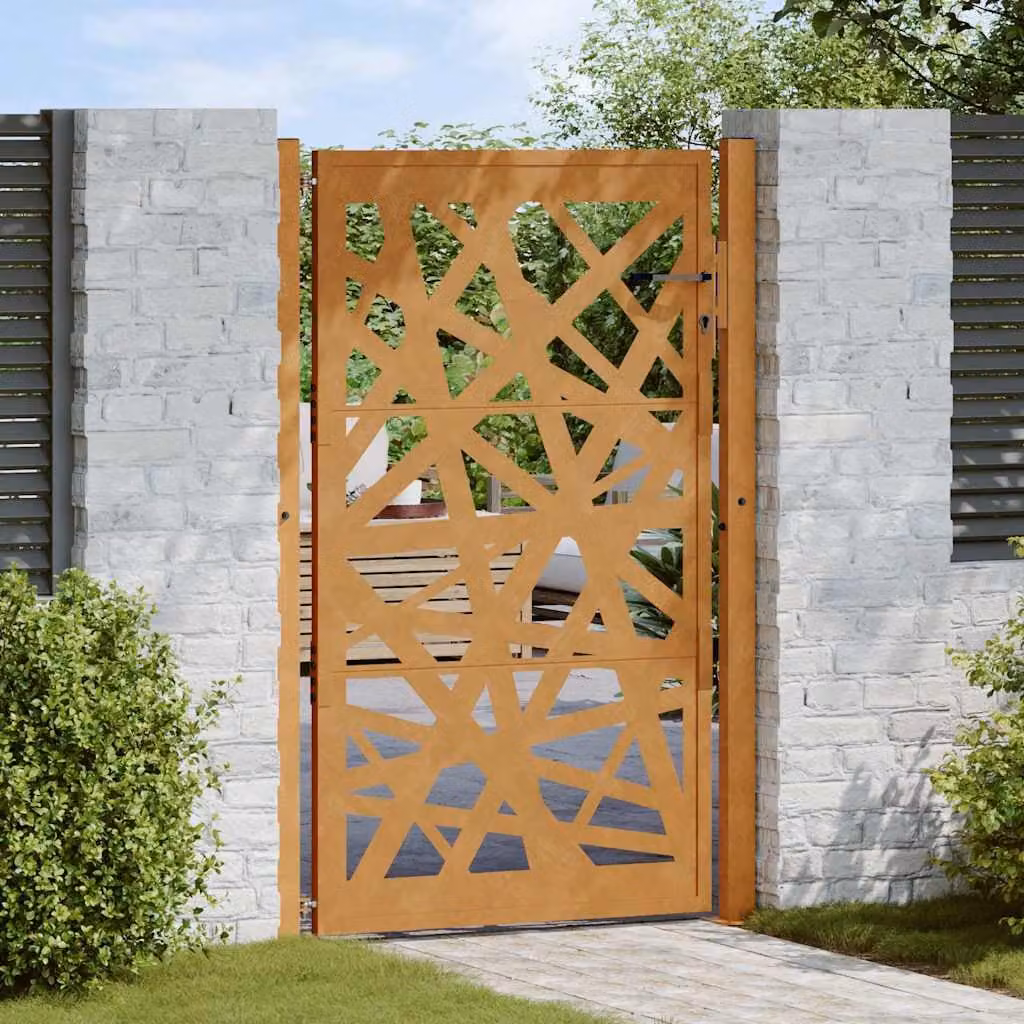 Cancello da giardino singolo vidaXL in acciaio corten marrone L: 110 cm, H: 155 cm