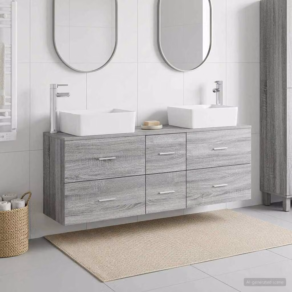 Set di 3 armadi da bagno moderni vidaXL in legno e metallo grigio opaco L/P/H: 136 x 35 x 80 cm