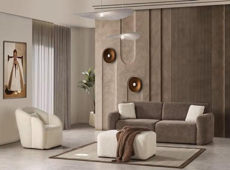 Wohnzimmer Sofa Dreisitzer Puff Sessel Grau Weiß Sofagarnitur Textil 3tlg.