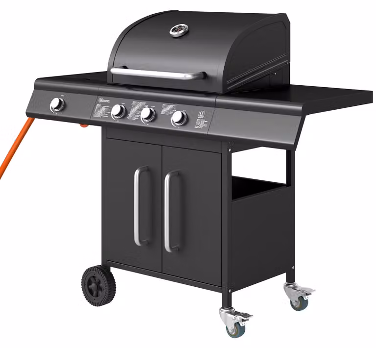 Outsunny barbecue a gas 12,2 KW 3+1 bruciatori BBQ carrello per barbecue in acciaio inox con rullo