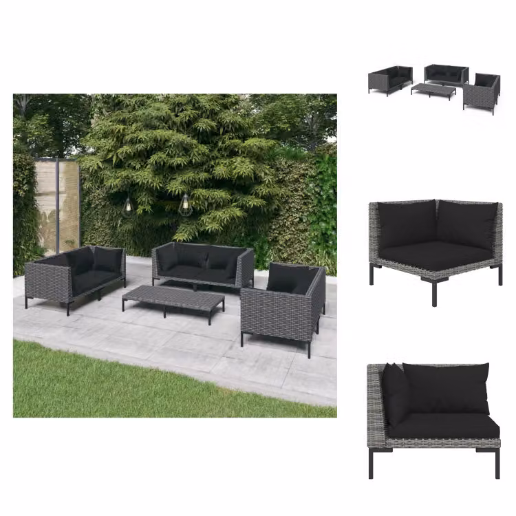 vidaXL set da salotto da giardino 7 pezzi con cuscini in poly rattan grigio scuro - Set di mobili da giardino
