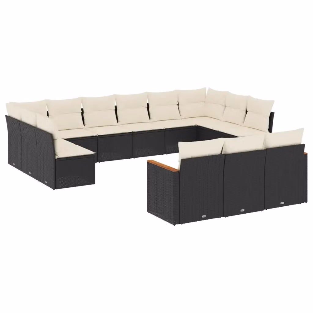 Set di Divani da Giardino a Forma di U vidaXL in Polyrattan Nero con Cuscini e Struttura in Acciaio Verniciato a Polvere – 2